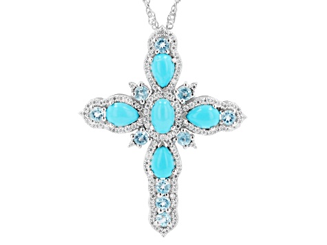 Blue Sleeping Beauty Turquoise Rhodium Over Silver Pendant 1.15ctw