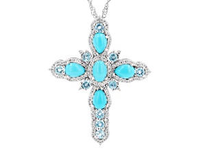Blue Sleeping Beauty Turquoise Rhodium Over Silver Pendant 1.15ctw