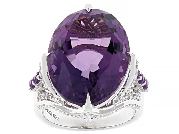 Purple Canela Amethyst Rhodium Over Sterling Silver Ring 16.11ctw