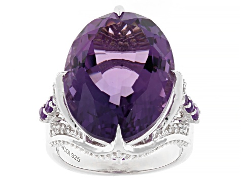 Purple Canela Amethyst Rhodium Over Sterling Silver Ring