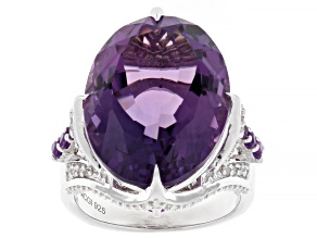 Purple Canela Amethyst Rhodium Over Sterling Silver Ring 16.11ctw