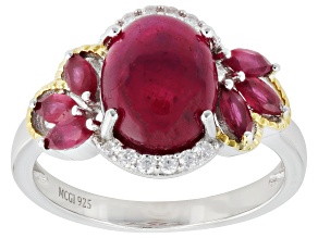 Mahaleo® Ruby With White Moissanite Rhodium Over Sterling Silver Two Tone Ring 0.71ctw