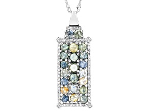 Montana Multi Color Sapphire With White Lab Grown Diamond Rhodium Over Silver Pendant/Chain 2.58ctw