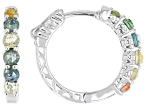 Multi Color Montana Sapphire Rhodium Over Sterling Silver Hoop Earrings 1.49ctw
