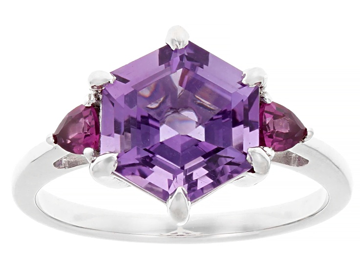 Purple Canela Amethyst Rhodium Over Sterling Silver Ring 2.90ctw