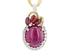 Mahaleo® Ruby With White Moissanite Rhodium Over Sterling Silver Two Tone Pendant With Chain 0.43ctw