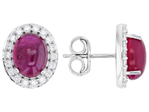 Mahaleo® Ruby With White Moissanite Rhodium Over Sterling Silver Halo Earrings 0.61ctw