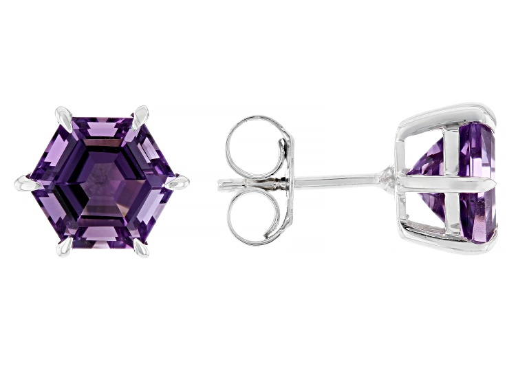 Purple Canela Amethyst Rhodium Over Sterling Silver Stud Earrings 3.91ctw