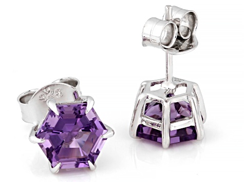 Purple Canela Amethyst Rhodium Over Sterling Silver Stud