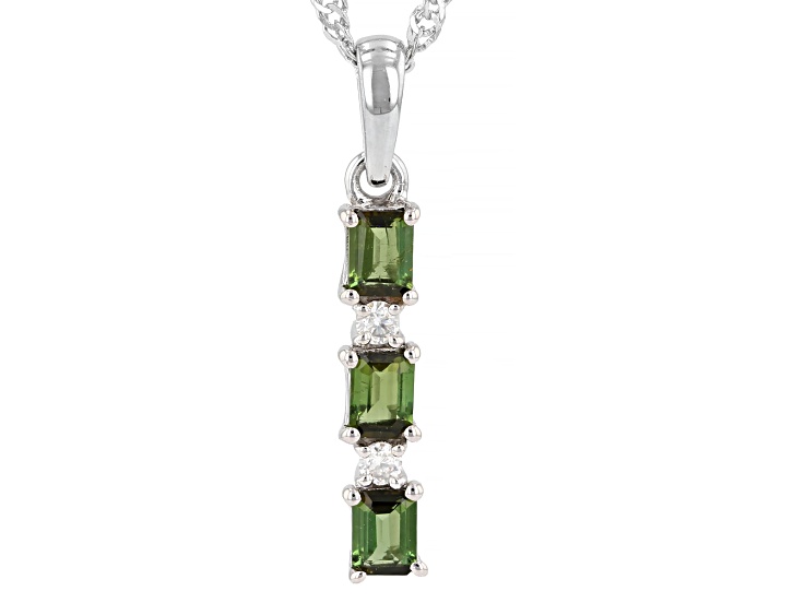 Green Tourmaline Rhodium Over Sterling Silver Pendant with Chain 0.56ctw