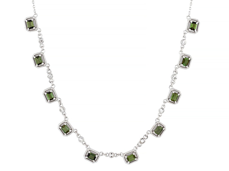 Green Tourmaline with White Zircon Rhodium Over Sterling Silver Necklace 1.83ctw