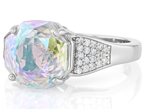 Multi Color Rainbow Topaz with White Moissanite Rhodium Over