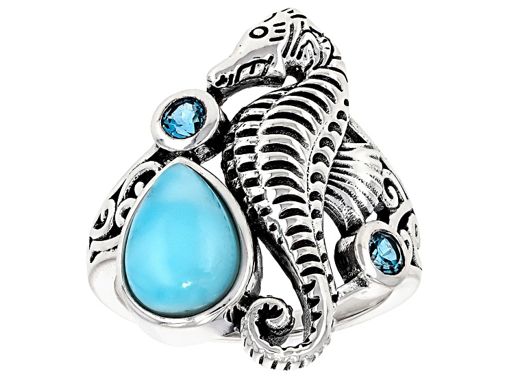 Blue Larimar Oxidized Sterling Silver Ring 0.23ctw