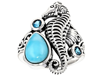 Picture of Blue Larimar Oxidized Sterling Silver Ring 0.23ctw