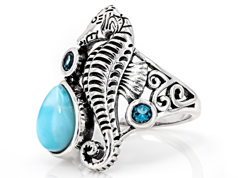 Blue Larimar Oxidized Sterling Silver Ring 0.23ctw