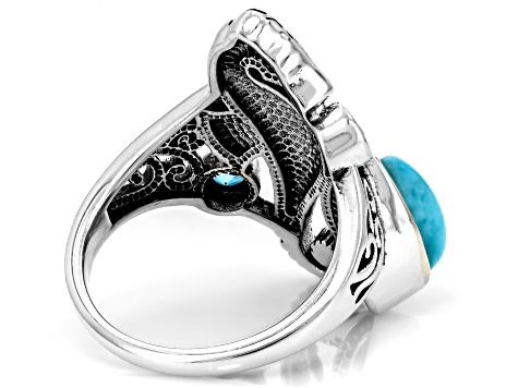 Blue Larimar Oxidized Sterling Silver Ring 0.23ctw