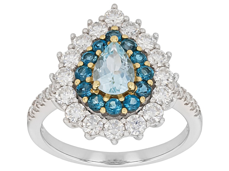 Blue Mangoro Aquamarine Rhodium & 18K Yellow Gold Over Sterling Siver Ring 1.79ctw