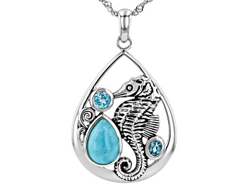Picture of Blue Larimar Oxidized Sterling Silver Pendant with Chain 0.49ctw