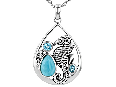 Blue Larimar Oxidized Sterling Silver Pendant with Chain 0.49ctw