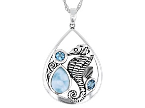 Blue Larimar Oxidized Sterling Silver Pendant with Chain 0.49ctw