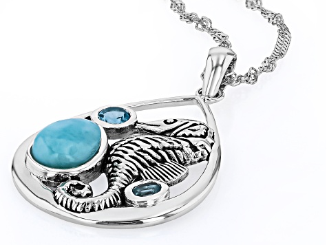 Blue Larimar Oxidized Sterling Silver Pendant with Chain 0.49ctw