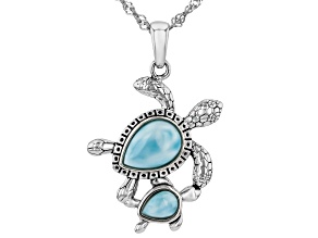 Blue Larimar Oxidized Sterling Silver Pendant with Chain