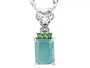 Green Grandidierite with Green Tsavorite Rhodium Over Sterling Silver Pendant with Chain 1.23ctw
