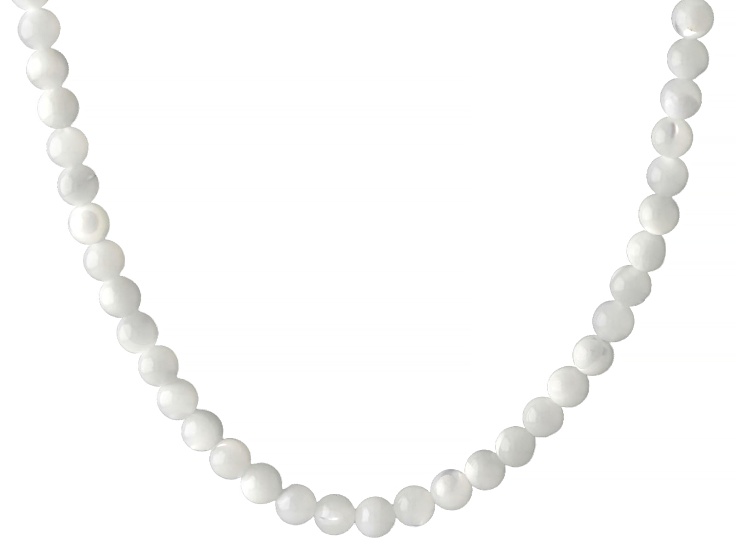 White Mothe-of-Pearl Rhodium Over Sterling Silver Necklace 4mm