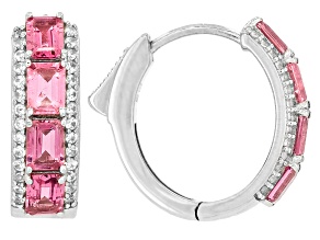 Pink Tourmaline with White Zircon Rhodium Over Sterling Silver Hoop Earrings 1.72ctw