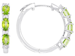 Green Meadow Topaz with White Topaz Rhodium Over Sterling Silver Hoop Earrings 1.52ctw