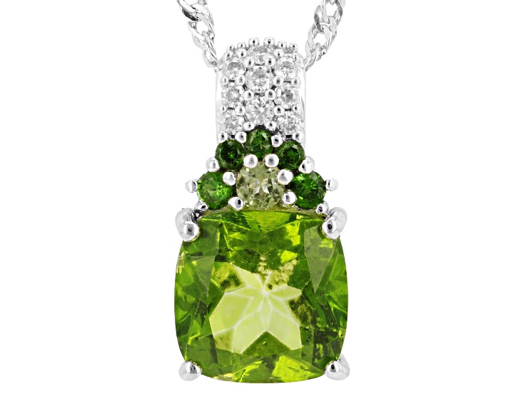 Green Meadow Topaz Rhodium Over Sterling Silver Pendant with Chain 3.22ctw