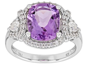 Lavender Amethyst with White Moissanite Rhodium Over Sterling Silver Ring 3.75ctw