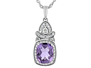 Lavender Amethyst Rhodium Over Sterling Silver Pendant with Chain 3.46ctw