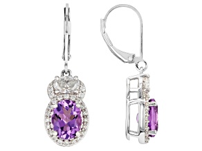 Lavender Amethyst with White Moissanite Rhodium Over Sterling Silver Earrings 3.95ctw