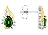 Chrome Diopside with Moissanite Rhodium and 18K Yellow Gold over Silver Stud Earrings 1.64ctw