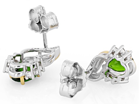 Chrome Diopside with Moissanite Rhodium and 18K Yellow Gold over Silver Stud Earrings 1.64ctw