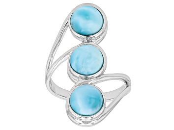 Picture of Blue Larimar Rhodium Over Sterling Silver Ring