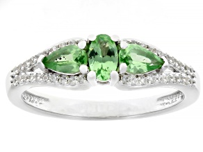 Mint Tsavorite Rhodium Over Sterling Silver Ring 0.81ctw