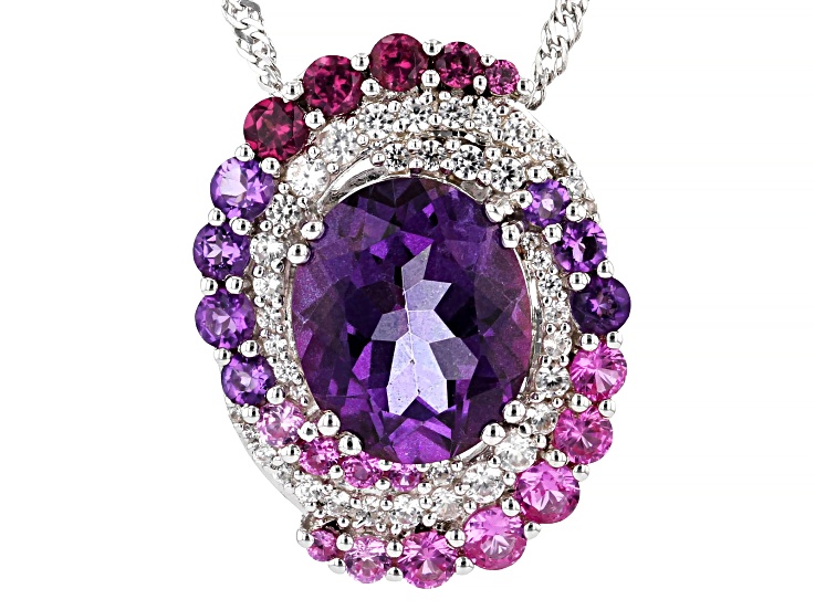 Purple Midnight Orchid Topaz Rhodium Over Sterling Silver Pendant With Chain 6.39ctw