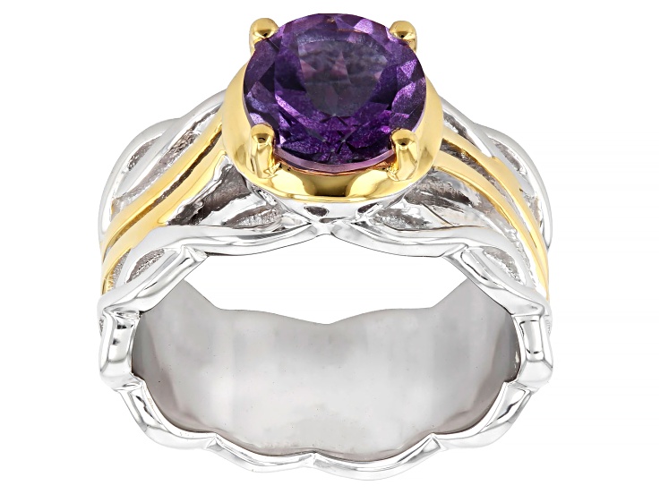 Purple Midnight Orchid Topaz Rhodium & 18K Yellow Gold Over Sterling Silver Ring 1.95ct