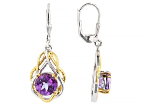 Purple Midnight Orchid Topaz Rhodium & 18K Yellow Gold Over Sterling Silver Earrings 4.20ctw