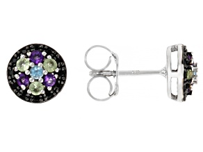 Swiss Blue Topaz Rhodium Over Silver Stud Earrings 0.48ctw