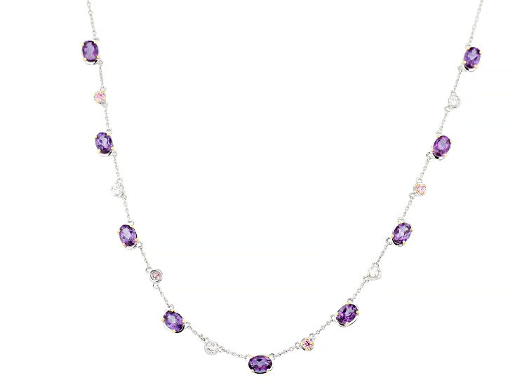 Purple Midnight Orchid Topaz Rhodium & 18K Yellow Gold Over Sterling Silver Necklace 8.33ctw