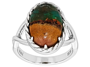Blue Opalized Wood Rhodium Over Sterling Silver Solitaire Ring