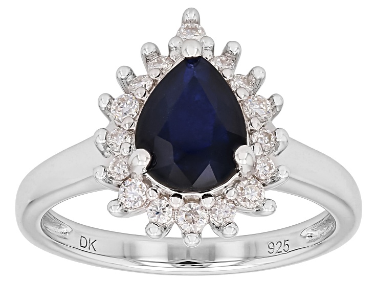 Blue Sapphire With white Moissanite Rhodium Over Sterling Silver Halo Ring 2.15ctw