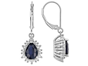 Blue Sapphire With white Moissanite Rhodium Over Sterling Silver Earrings 2.97ctw