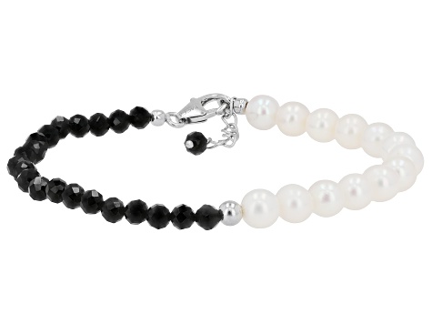 White Cultured Freshwater Pearl Rhodium Over Sterling Silver Cross