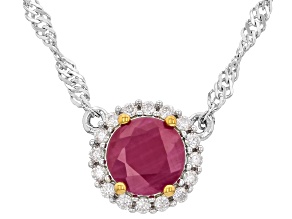 Red Mozambique Ruby Rhodium & 18K Yellow Gold Over Sterling Silver Necklace 1.20ctw