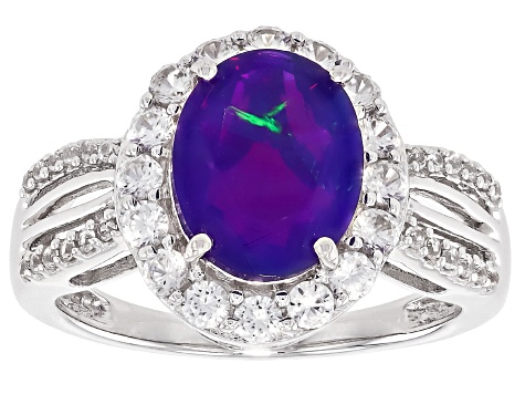 Purple Ethiopian Opal Rhodium Over Sterling Silver Ring 2.10ctw