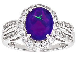 Purple Ethiopian Opal Rhodium Over Sterling Silver Ring 2.10ctw